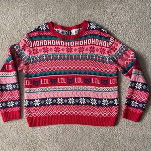 H&M Divided Women's Medium Christmas Sweater Cat LOL Fair Isle Knit Ugly Party